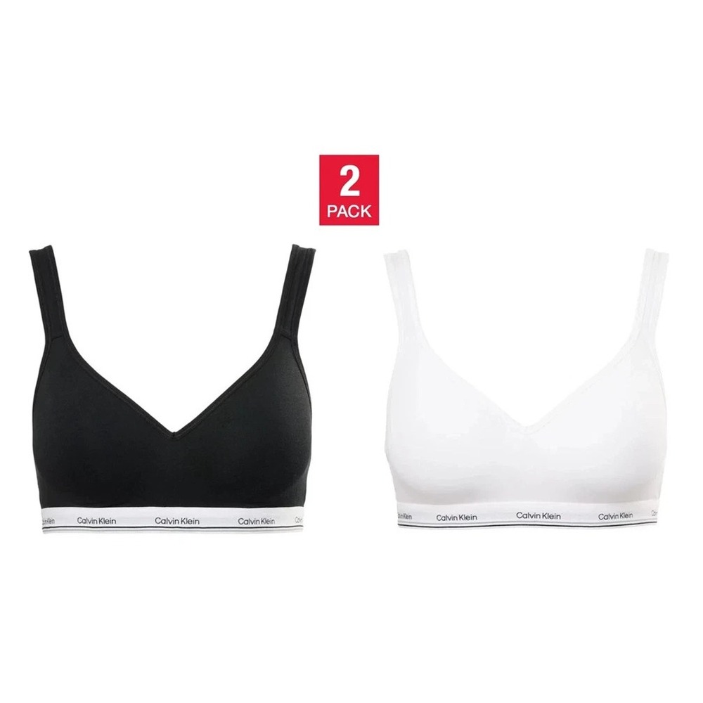Calvin Klein Women's Cotton Modal 2-Pack Wire Free Bralette, Black/White, Size M
